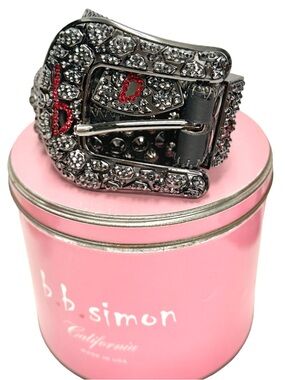 B.B. Simon Triple 'b' Safa belt in Black Static Jet Hematite Swarovski